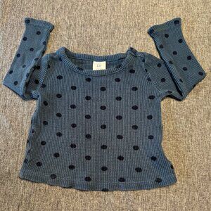 BABY GAP long sleeve T-shirt, 12-18 mo, Dark blue w/ black dots, waffle fabric